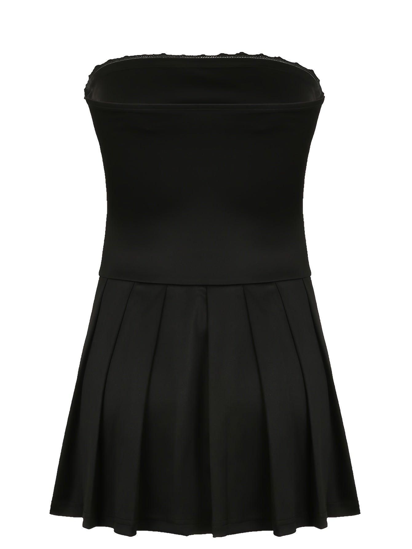Chic Y2K Strapless Flare Tube Dress - Tied Neck, Pleated Bodice, Perfect for Spring & Summer - Womens Casual Fashion Staple