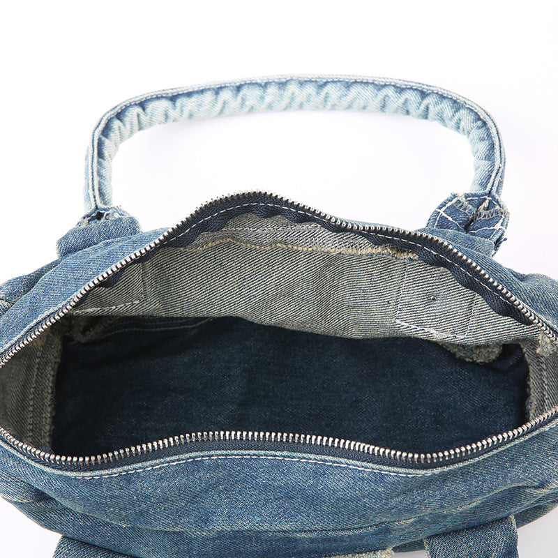 Fashion Retro Metal Five-pointed Star Decoration Denim Handbag For Women