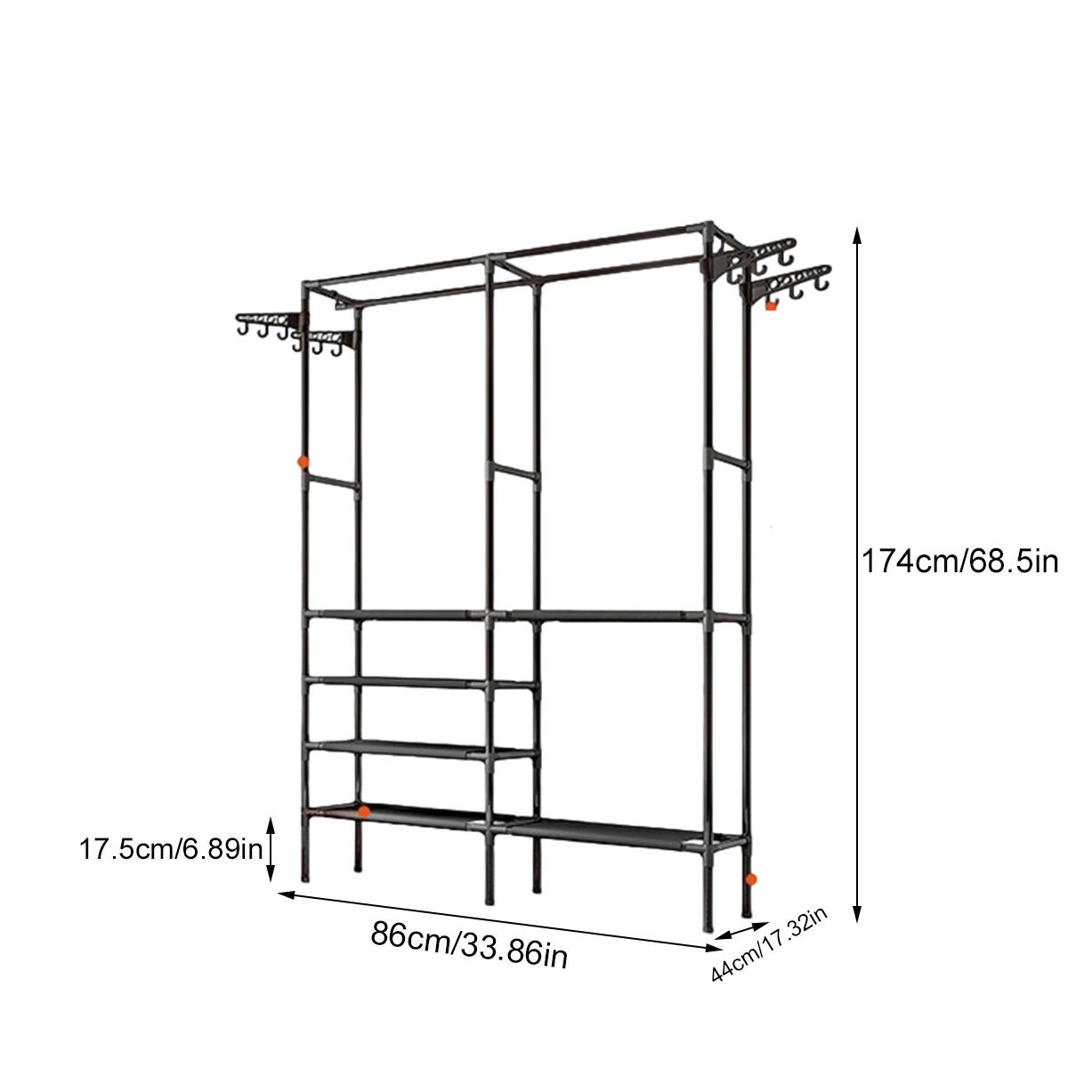 Heavy-Duty Double Rod Garment Rack with Shelves