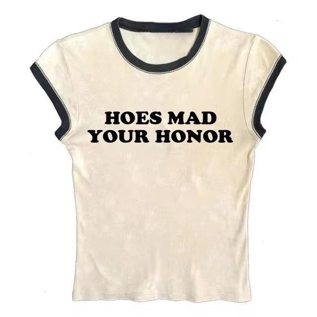 Casual Letter Printed T-shirt Top Round Neck