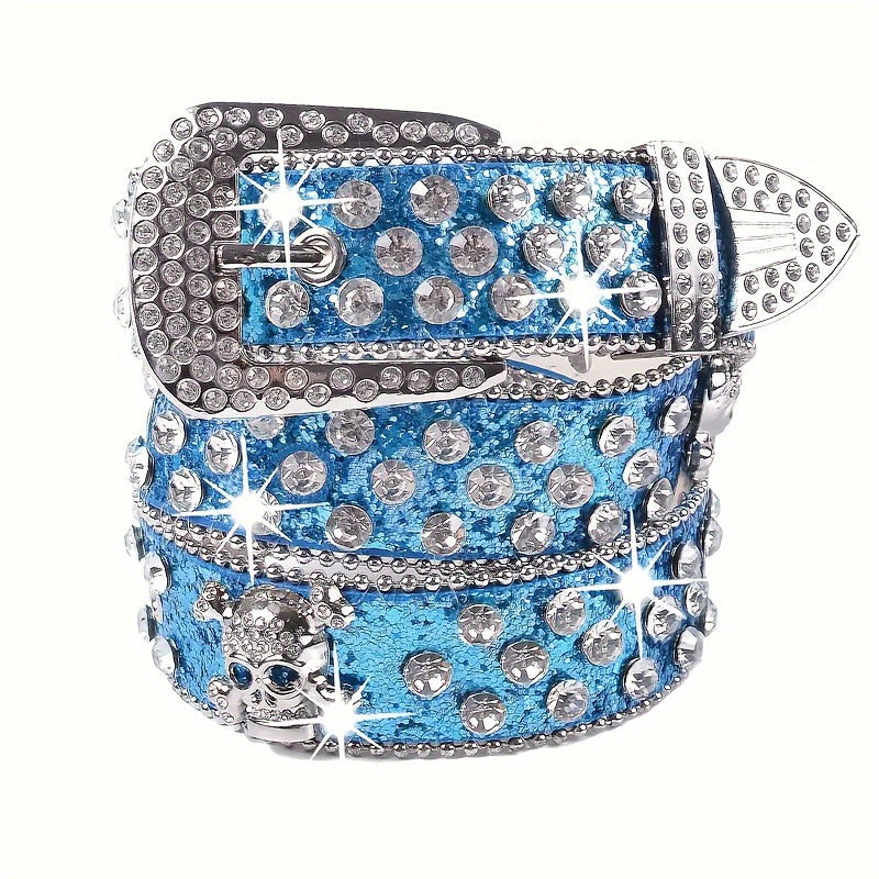 Vibrant Rhinestone Embellished Western Cowgirl Y2K Style Belt - Sparkling Pu Leather, Adjustable, Comfortable, Fashionable Accessory for Women's Jeans, Dresses, and Skirts
