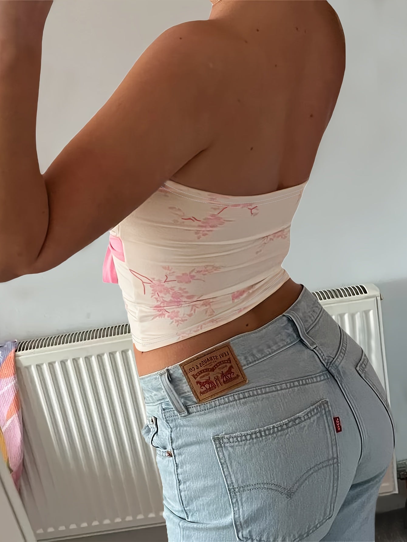 Vibrant Floral Print Slim Fit Bandeau Tube Top - Y2K Inspired, Sleeveless, Backless, Mid Elasticity, Machine Washable - Perfect for Summer