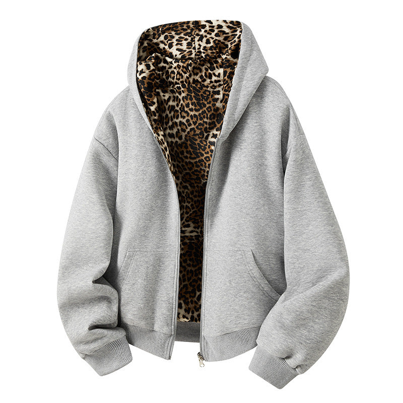 Stitching Leopard Print Double-sided Sweater