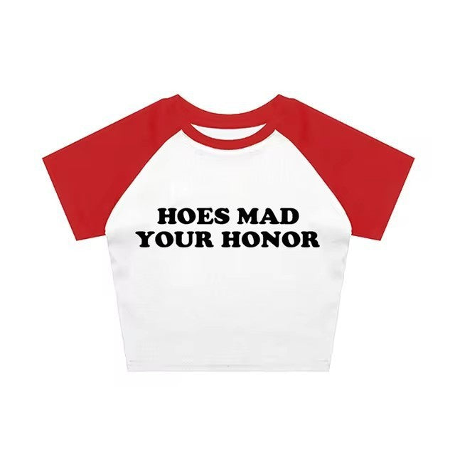 Casual Letter Printed T-shirt Top Round Neck