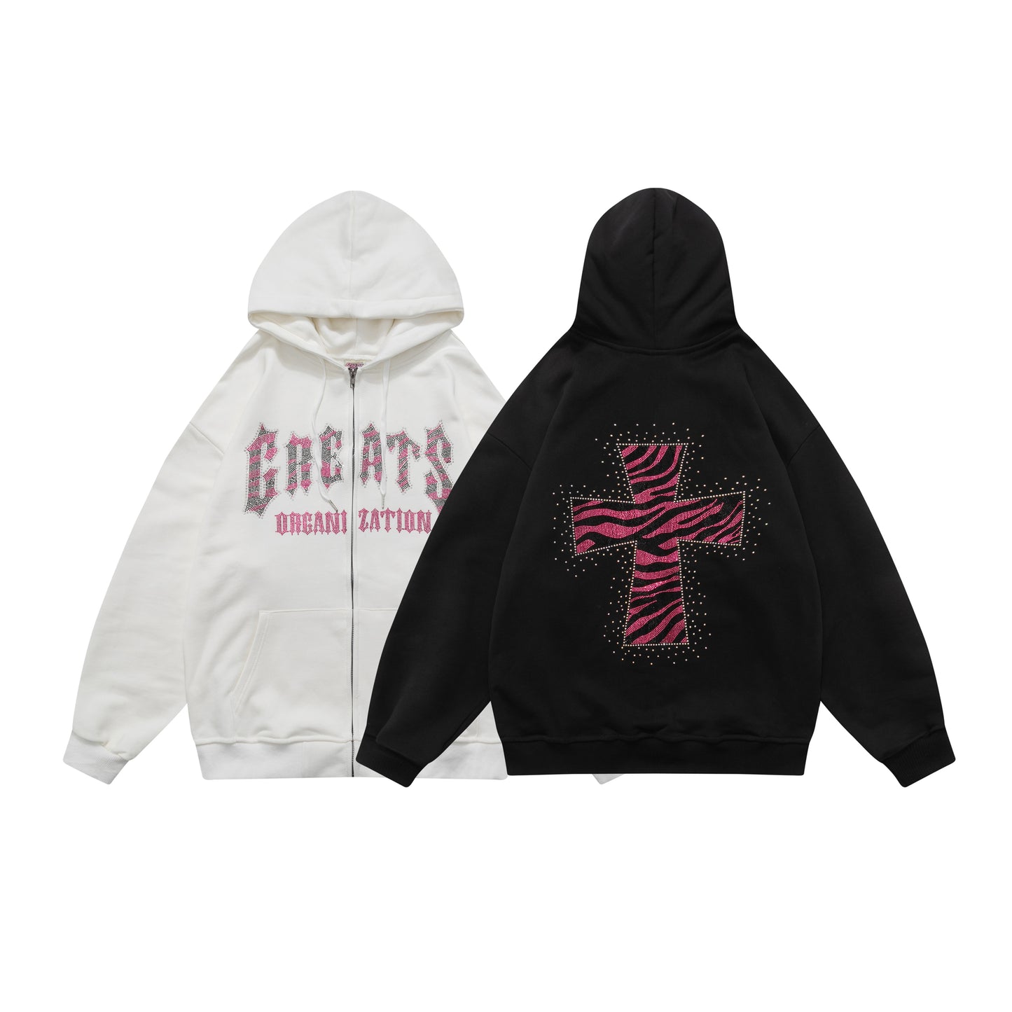 Zebra Glitter and Rhinestone Print Hoodie