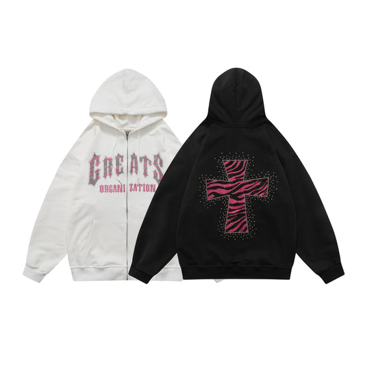 Zebra Glitter and Rhinestone Print Hoodie