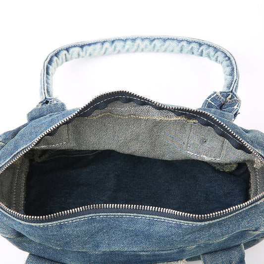 Fashion Retro Metal Five-pointed Star Decoration Denim Handbag For Women