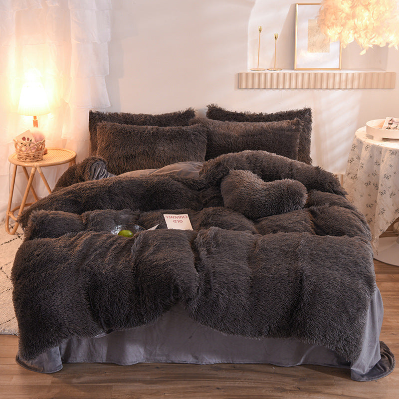 Luxury Thick Fleece Duvet Cover Queen King Winter Fluffy Bed Cover With Sheets and Pillowcases