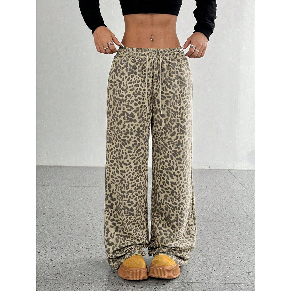 Leopard Print Casual Wide Leg Loose Sweatpants