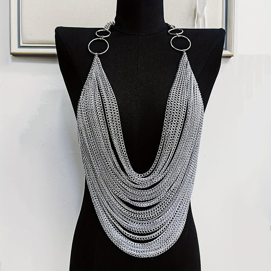 1PC Y2K Halter Silvery Body Chain For Concert Carnival And Street Rock Style Dressing Accessories