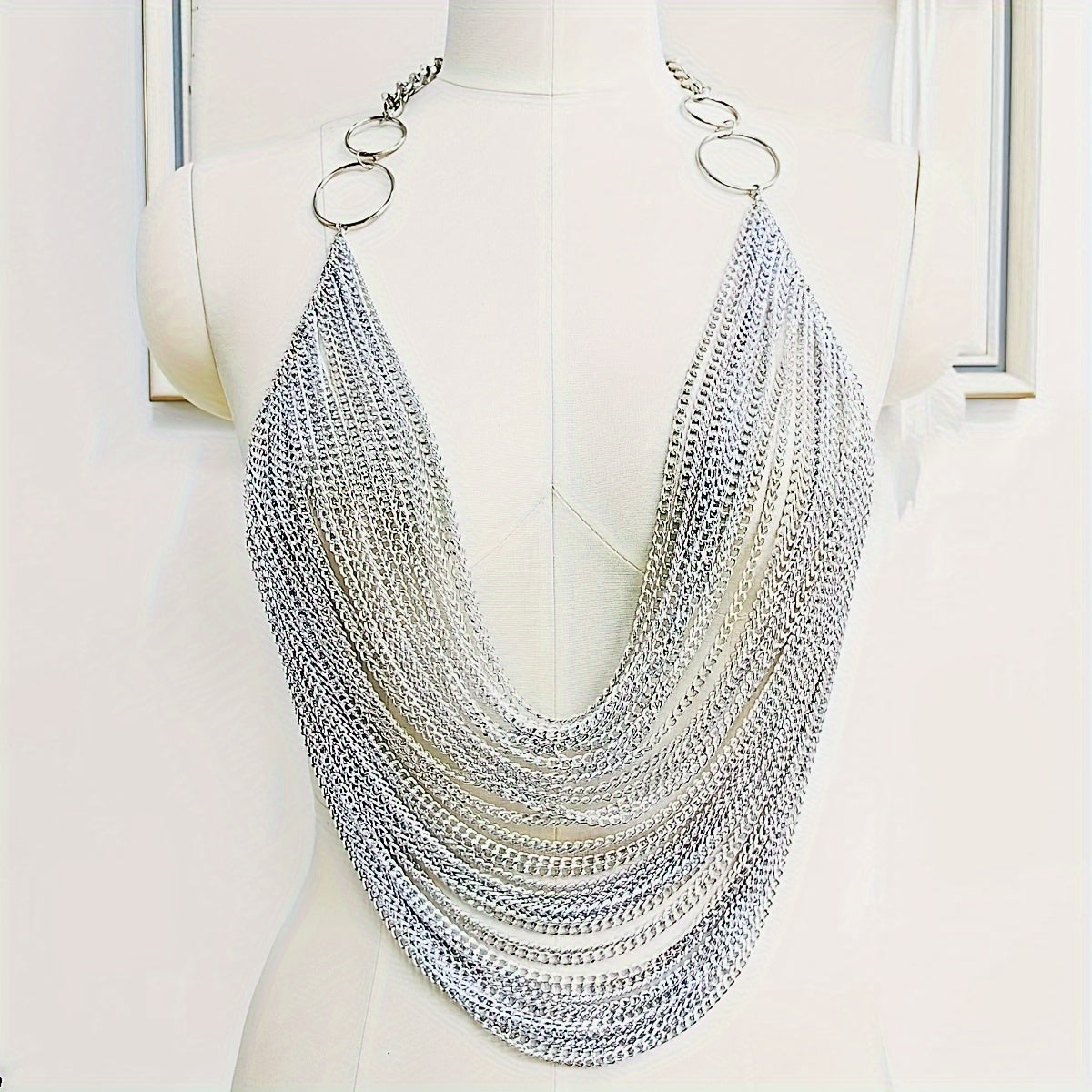 1PC Y2K Halter Silvery Body Chain For Concert Carnival And Street Rock Style Dressing Accessories