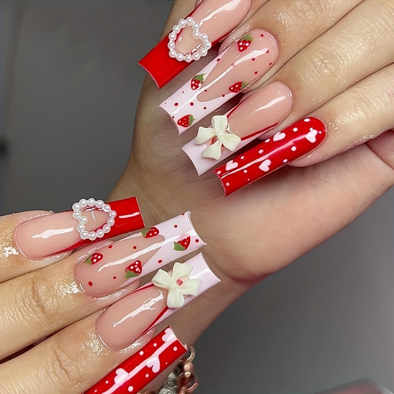 120pcs Long Square Press On Nails Set - Vibrant Leopard, Butterfly, Bow Knot, Y2K French Tip, Heart Full Cove Designs - High-Quality False Nails for Women and Girls, Easy to Apply, Long-Lasting, and Reusable