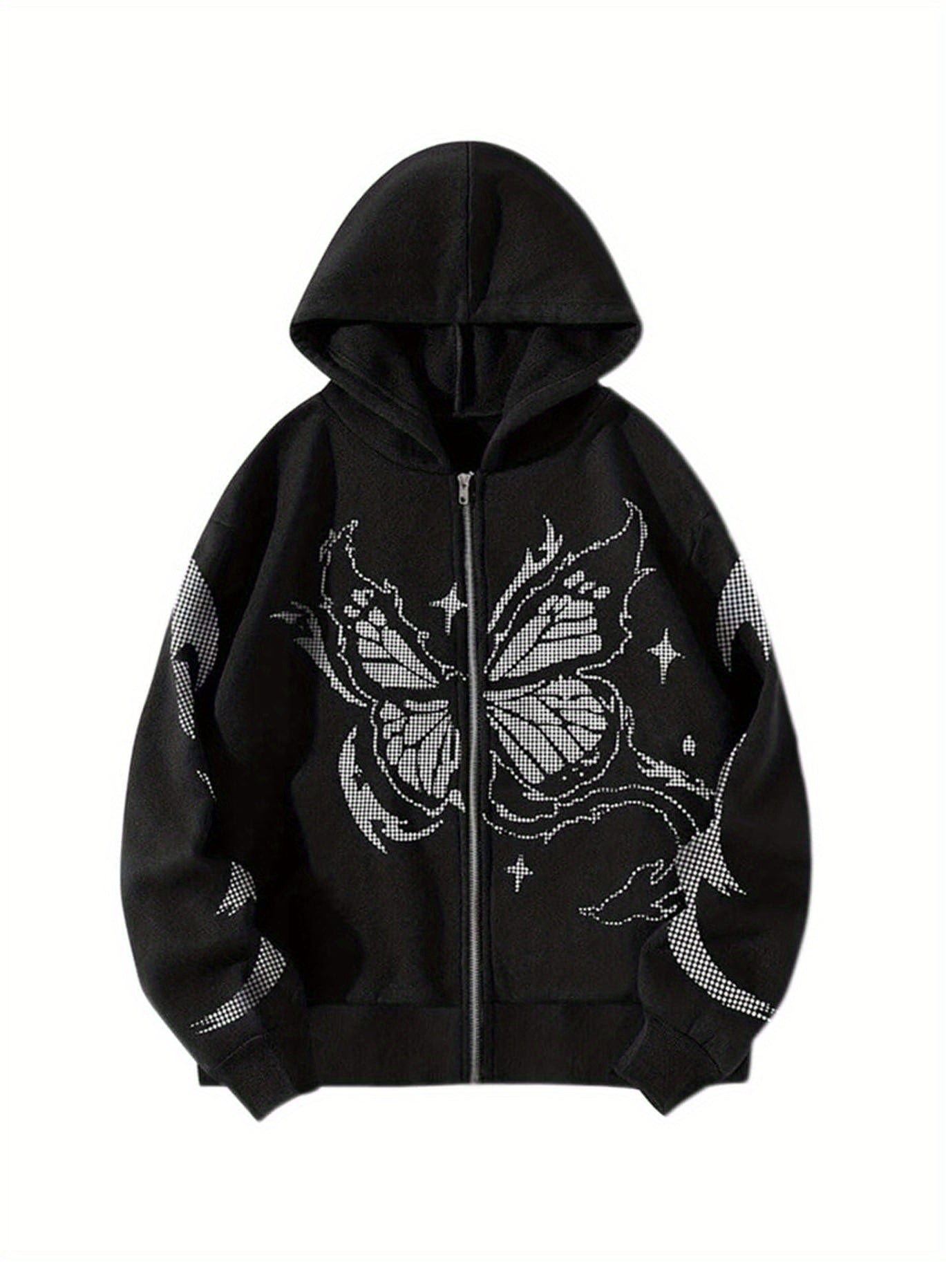 Tooluck Y2K Zip Hoodie Butterfly Retro Oversized Sweatshirt 90s Top Goth Harajuku Sweatshirt Fall