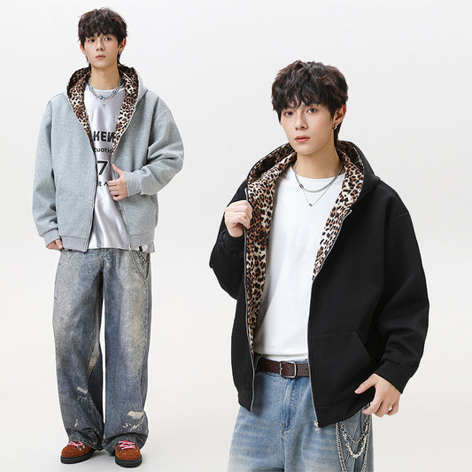 Stitching Leopard Print Double-sided Sweater