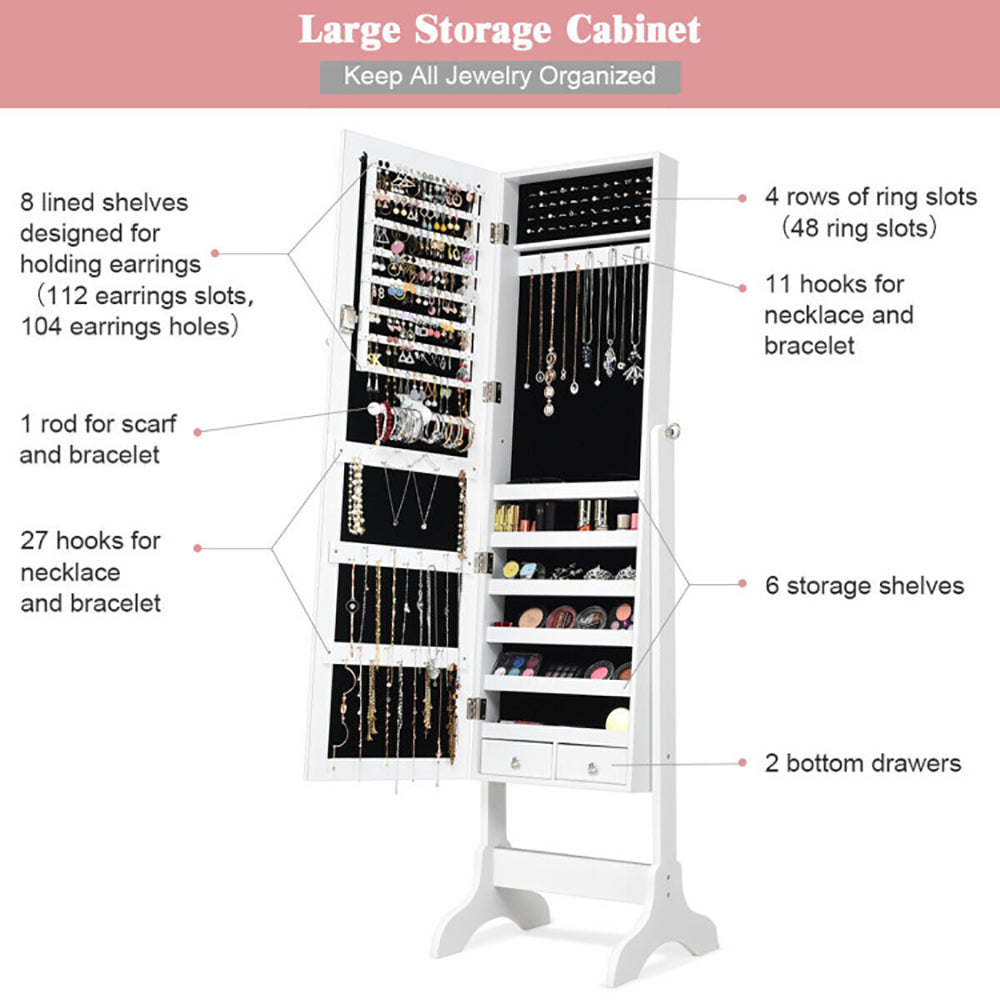 Lockable Mirrored Jewelry Storage Organizer Box