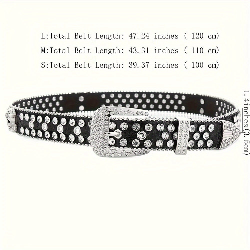 Vibrant Rhinestone Embellished Western Cowgirl Y2K Style Belt - Sparkling Pu Leather, Adjustable, Comfortable, Fashionable Accessory for Women's Jeans, Dresses, and Skirts