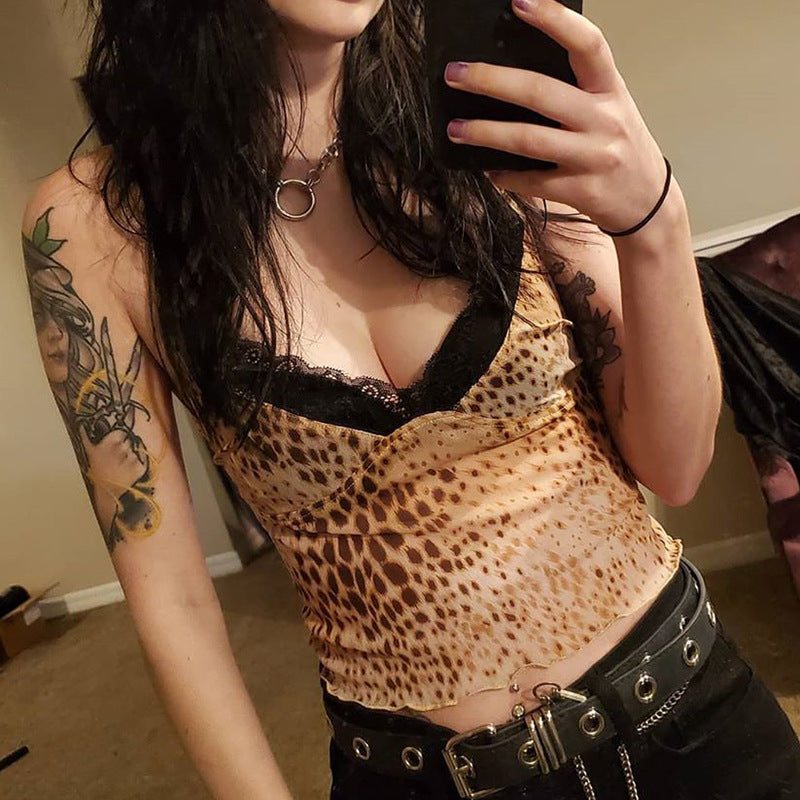 Leopard-Print Lace Tank Top
