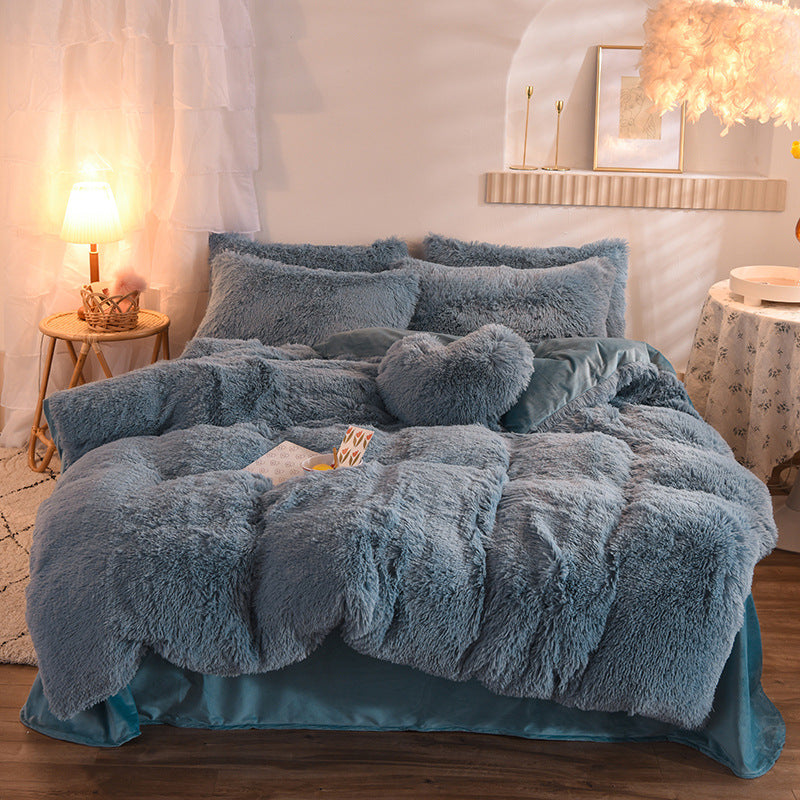 Luxury Thick Fleece Duvet Cover Queen King Winter Fluffy Bed Cover With Sheets and Pillowcases