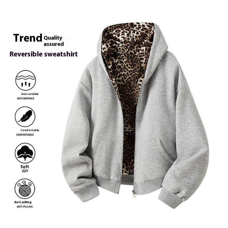 Stitching Leopard Print Double-sided Sweater