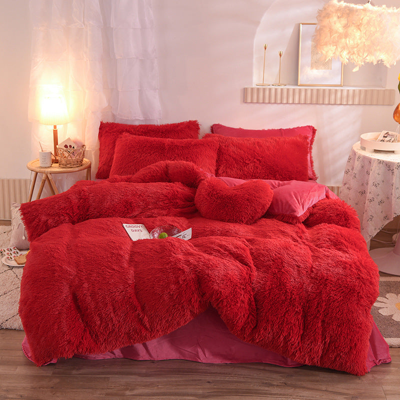 Luxury Thick Fleece Duvet Cover Queen King Winter Fluffy Bed Cover With Sheets and Pillowcases