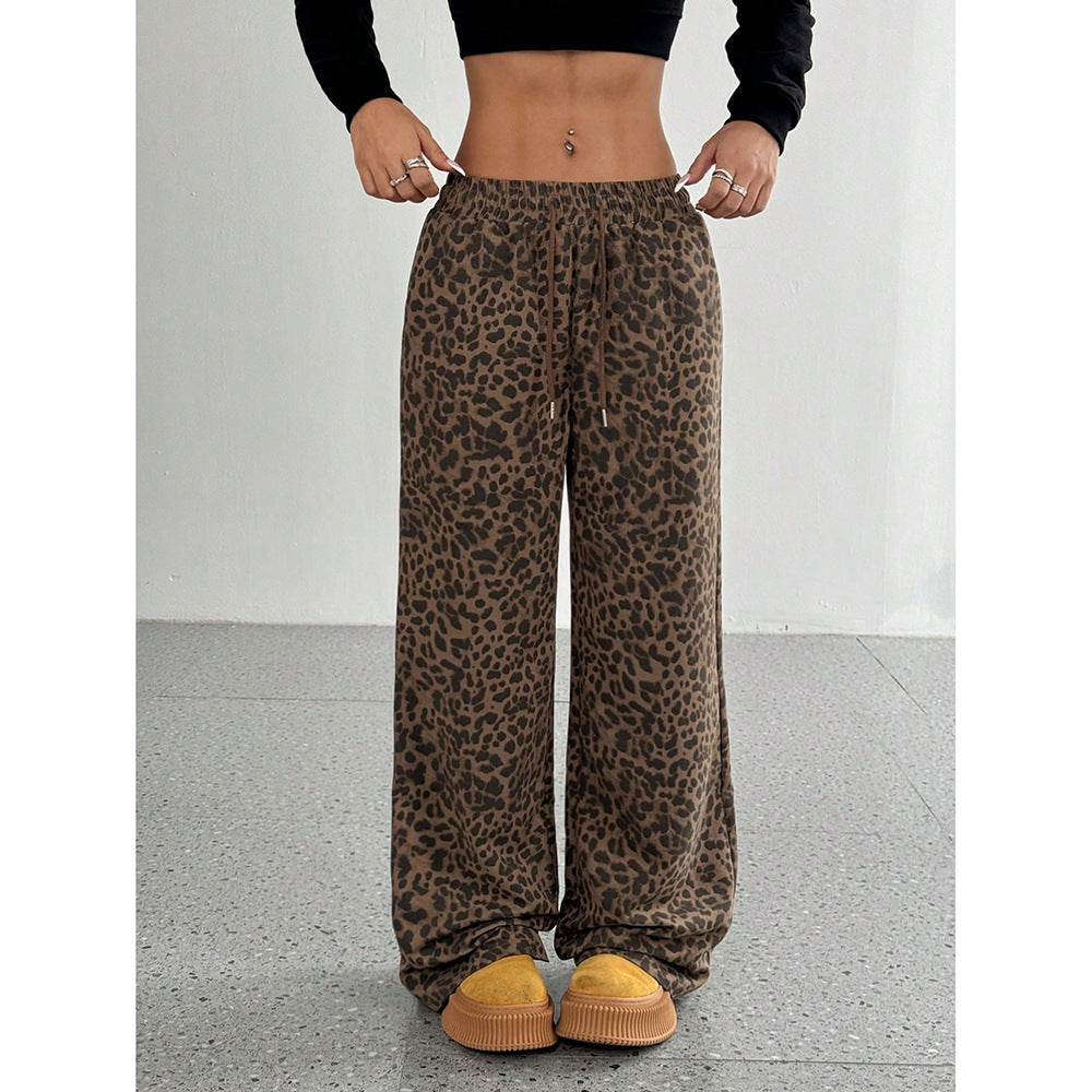 Leopard Print Casual Wide Leg Loose Sweatpants