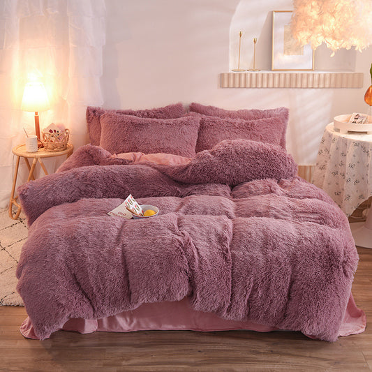 Luxury Thick Fleece Duvet Cover Queen King Winter Fluffy Bed Cover With Sheets and Pillowcases