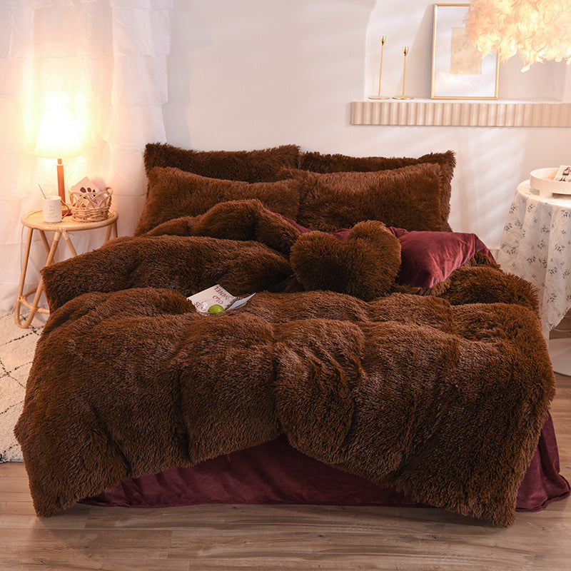 Luxury Thick Fleece Duvet Cover Queen King Winter Fluffy Bed Cover With Sheets and Pillowcases