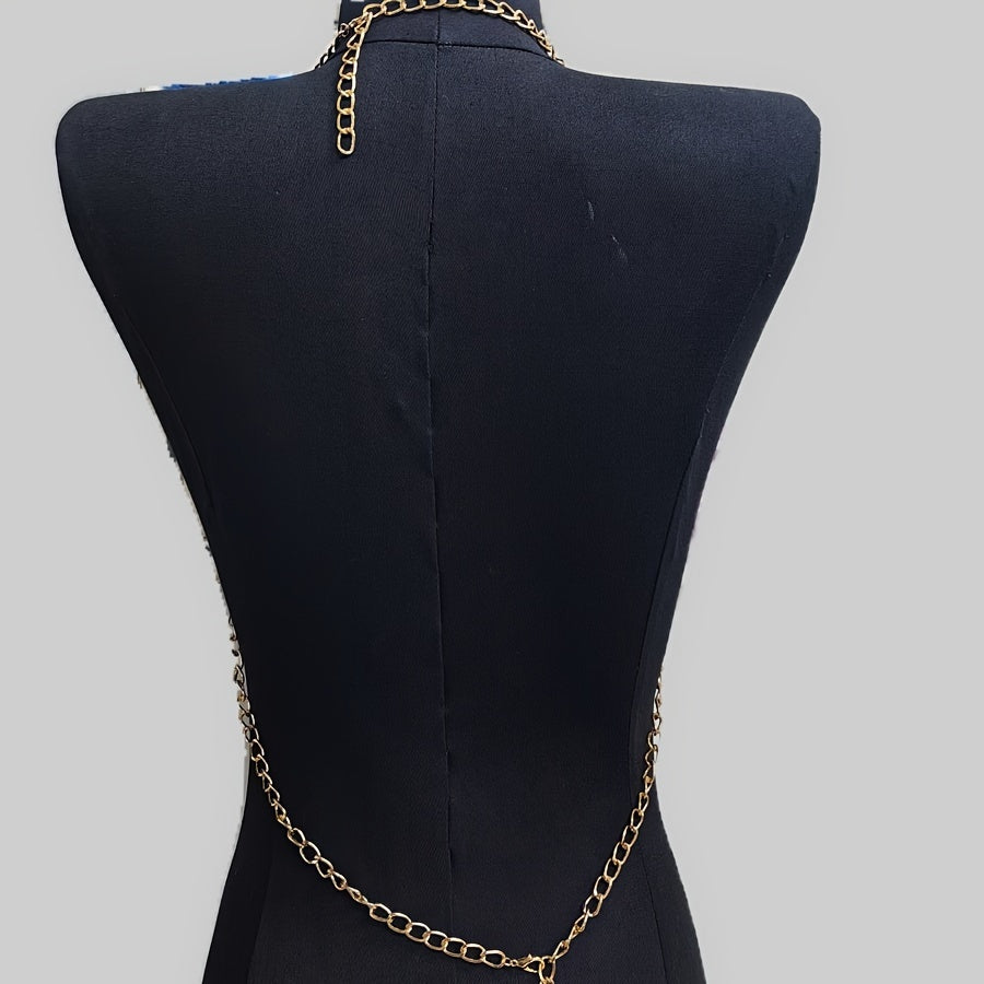 Y2K -Tone Fringe Chain Punk Body Chains for Women, Aluminum Alloy, Multi-Layer Pearl Detail, No Plating, Versatile for Parties & Music Festivals