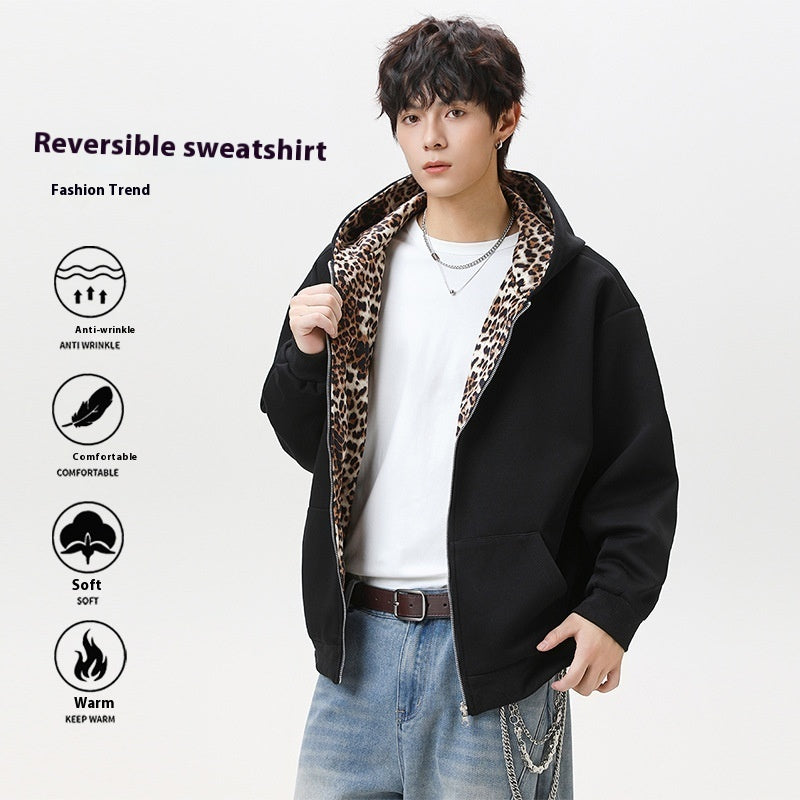 Stitching Leopard Print Double-sided Sweater