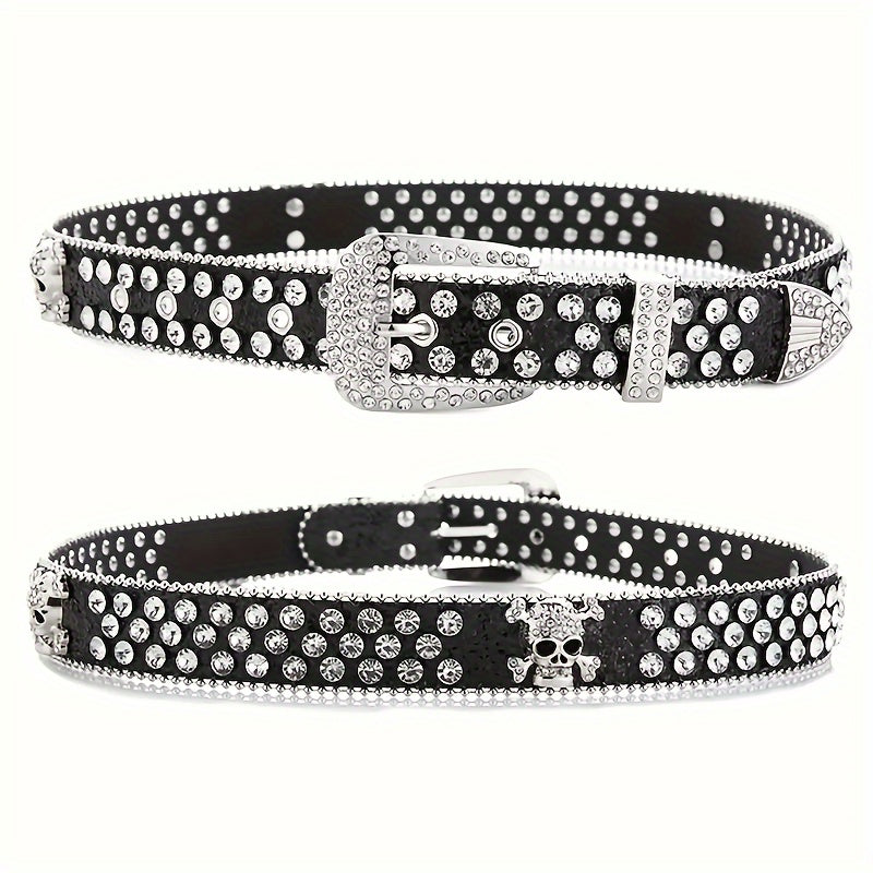 Vibrant Rhinestone Embellished Western Cowgirl Y2K Style Belt - Sparkling Pu Leather, Adjustable, Comfortable, Fashionable Accessory for Women's Jeans, Dresses, and Skirts