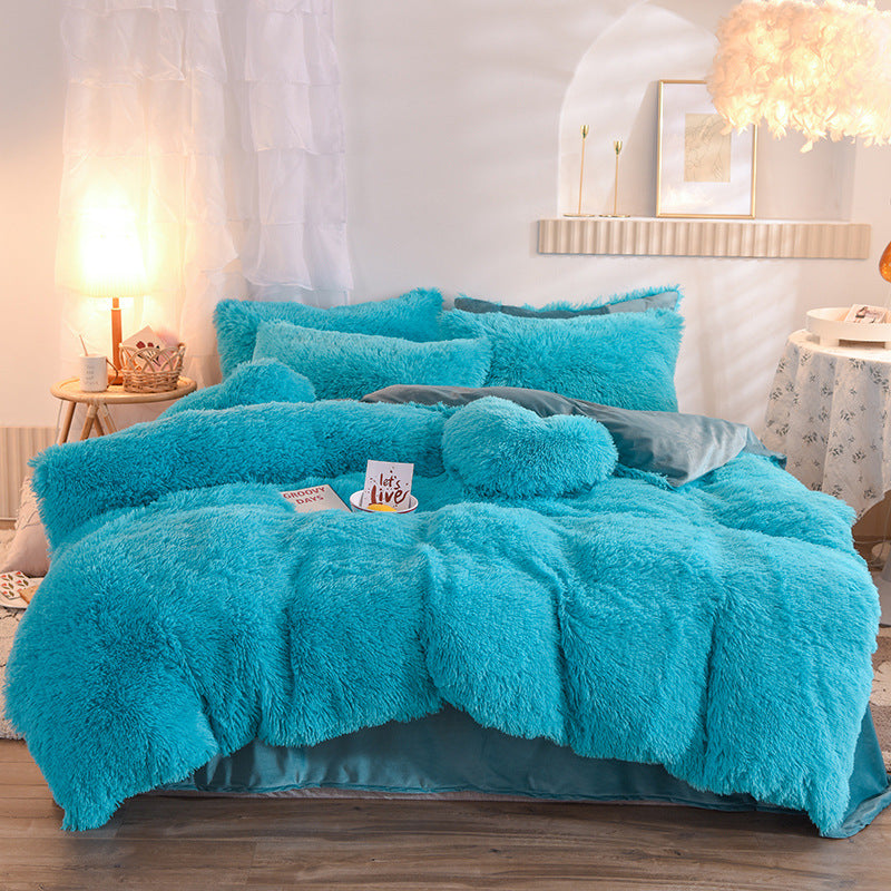 Luxury Thick Fleece Duvet Cover Queen King Winter Fluffy Bed Cover With Sheets and Pillowcases