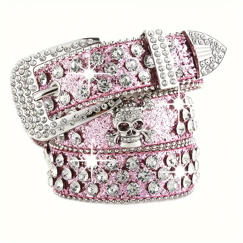Vibrant Rhinestone Embellished Western Cowgirl Y2K Style Belt - Sparkling Pu Leather, Adjustable, Comfortable, Fashionable Accessory for Women's Jeans, Dresses, and Skirts