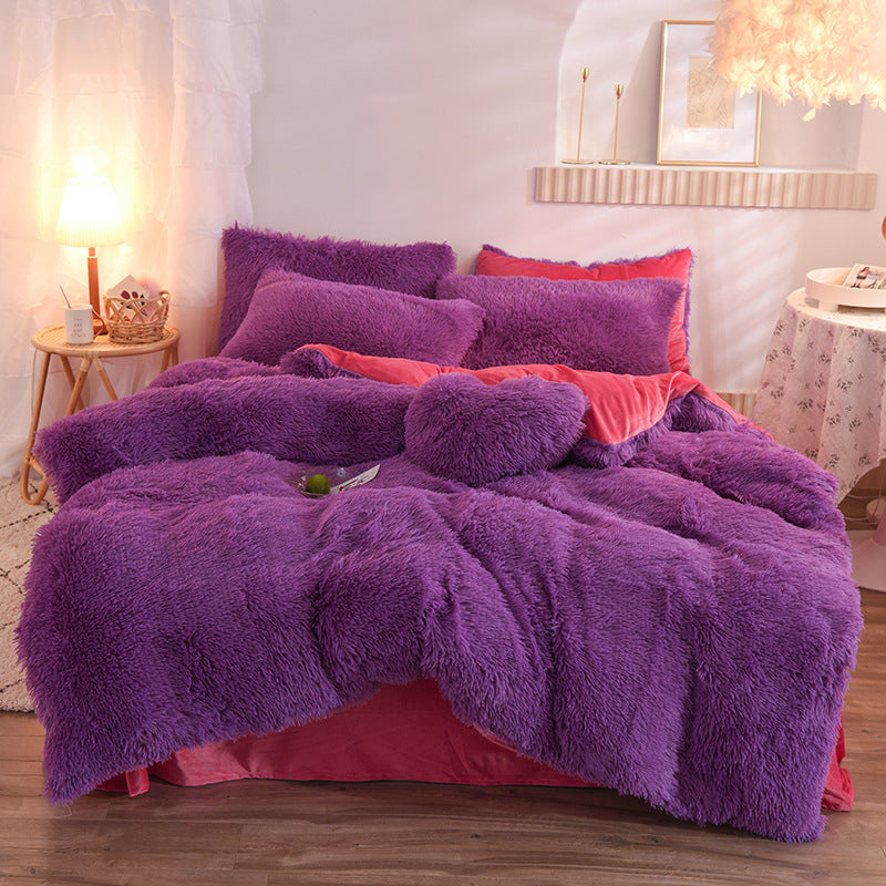 Luxury Thick Fleece Duvet Cover Queen King Winter Fluffy Bed Cover With Sheets and Pillowcases