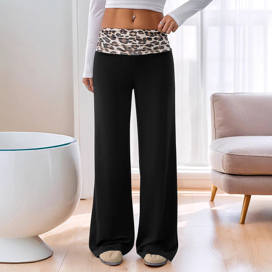 Casual Leopard Print Wide Leg Pants For Women