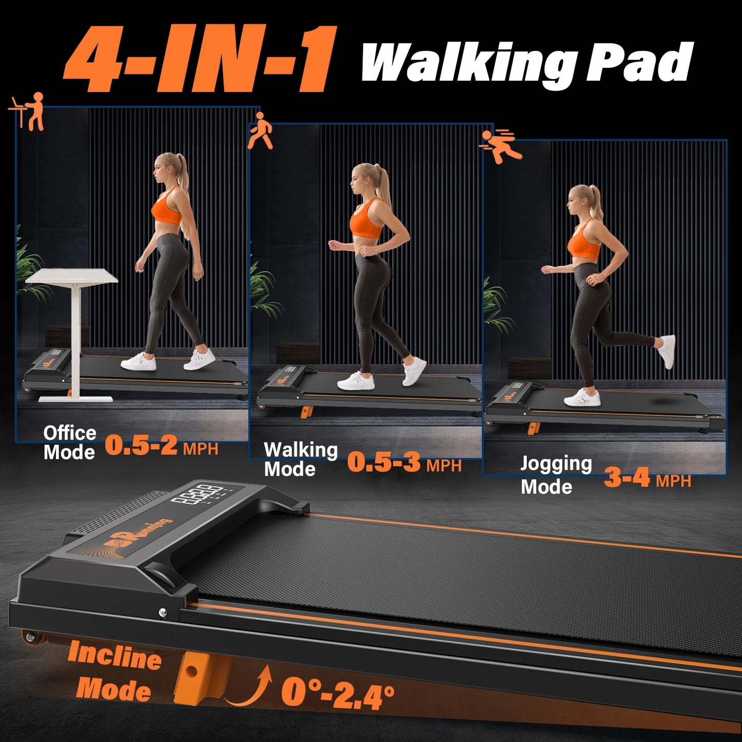 Walking Pad Treadmill Under Desk Treadmill With I 3 Level Incline Home Use Foldable Steel Electric Running Exercise Machine