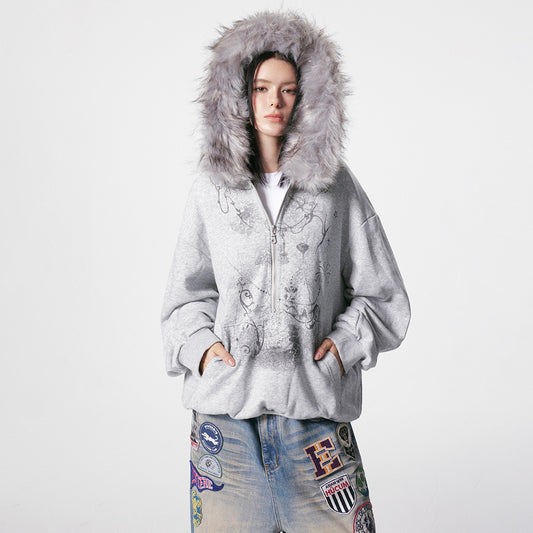 Quarter Zip Fur Collar Sweater