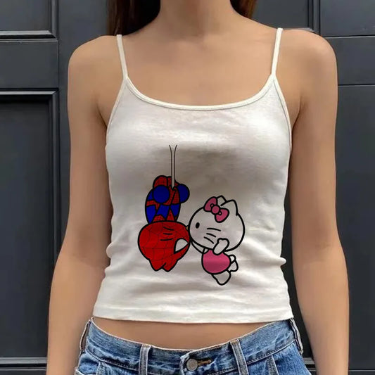 2000s Tops Emo Girls Camisole Tops Hello Kitty Print Grunge Crop Tops Y2k Clothes Vintage Punk Women's Corset Tank Top Baby Tees