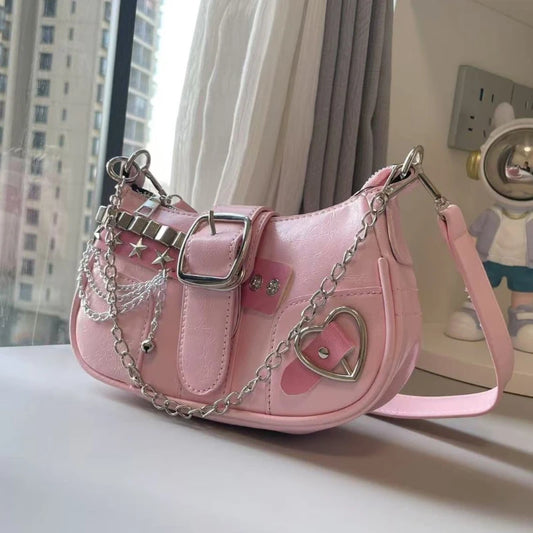 Fashion Girls Shoulder Bags Retro Women's Underarm Bag Sweet Pu Leather Female Chain Handbags