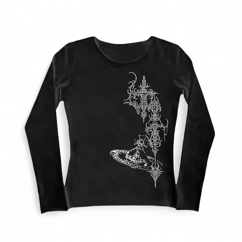 Women' s Clothes Y2K Clothes Vintage T-shirts Streetwear Harajuku Graphic Print T Shirts Long Sleeve Tee Tops roupas feminina