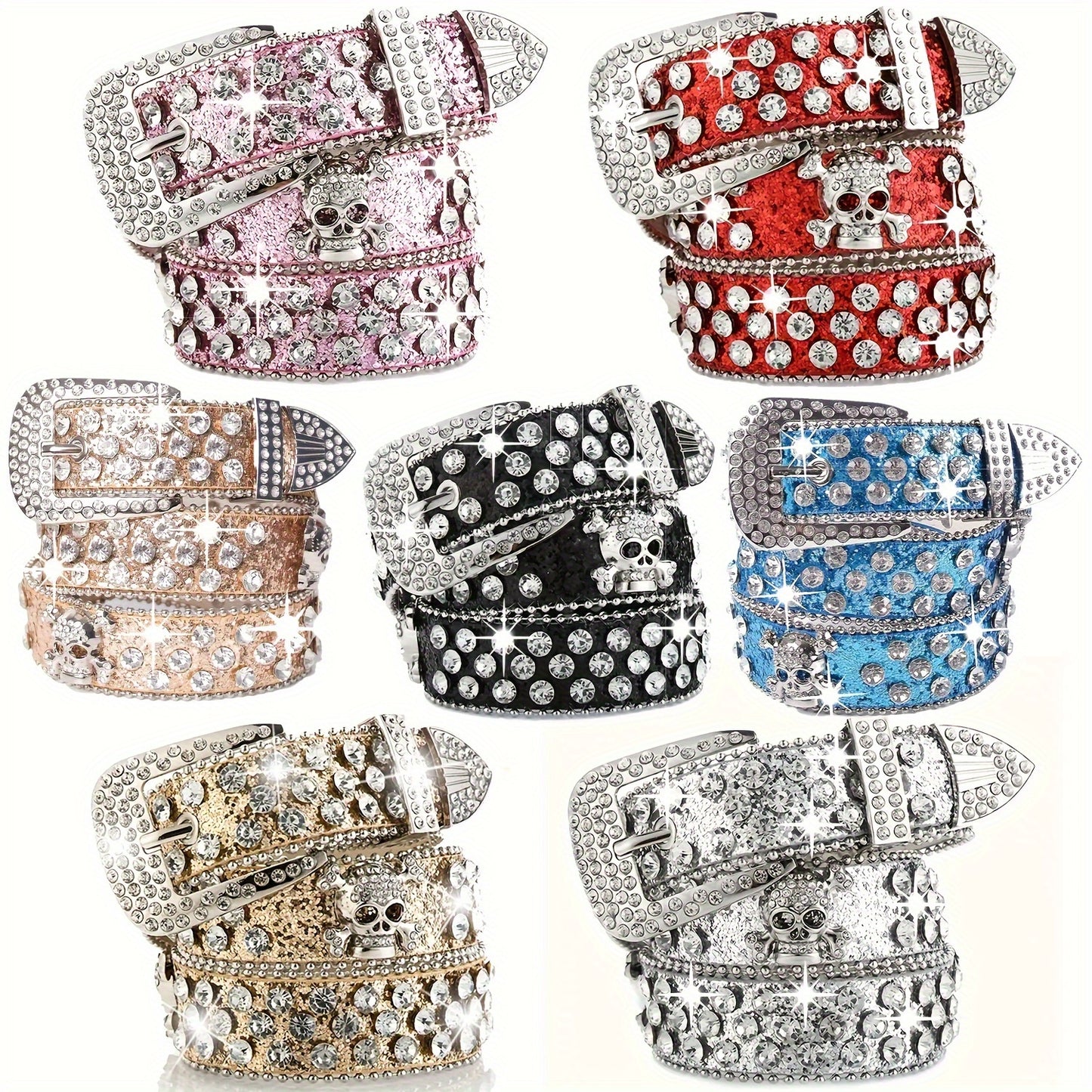 Vibrant Rhinestone Embellished Western Cowgirl Y2K Style Belt - Sparkling Pu Leather, Adjustable, Comfortable, Fashionable Accessory for Women's Jeans, Dresses, and Skirts
