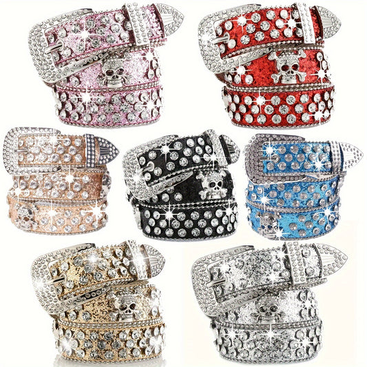 Vibrant Rhinestone Embellished Western Cowgirl Y2K Style Belt - Sparkling Pu Leather, Adjustable, Comfortable, Fashionable Accessory for Women's Jeans, Dresses, and Skirts