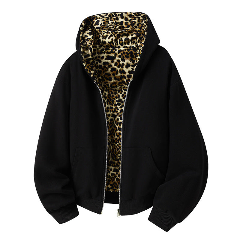 Stitching Leopard Print Double-sided Sweater