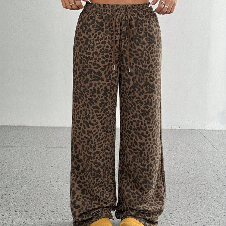 Leopard Print Casual Wide Leg Loose Sweatpants