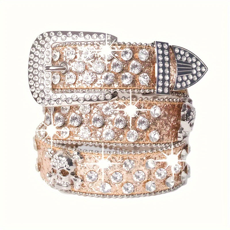 Vibrant Rhinestone Embellished Western Cowgirl Y2K Style Belt - Sparkling Pu Leather, Adjustable, Comfortable, Fashionable Accessory for Women's Jeans, Dresses, and Skirts