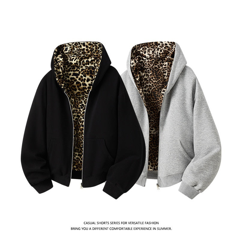 Stitching Leopard Print Double-sided Sweater