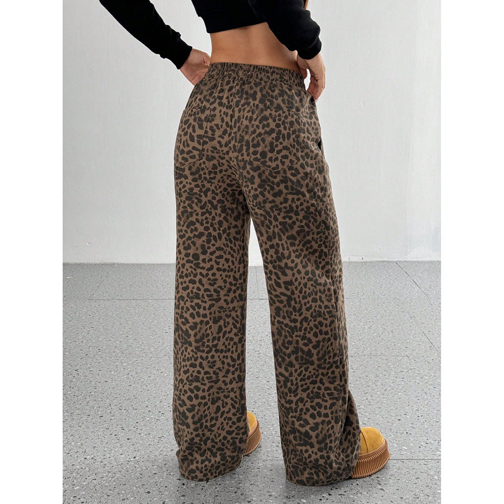 Leopard Print Casual Wide Leg Loose Sweatpants