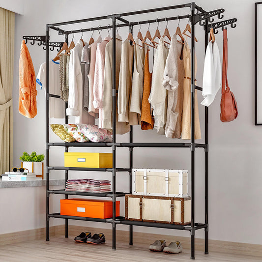 Heavy-Duty Double Rod Garment Rack with Shelves