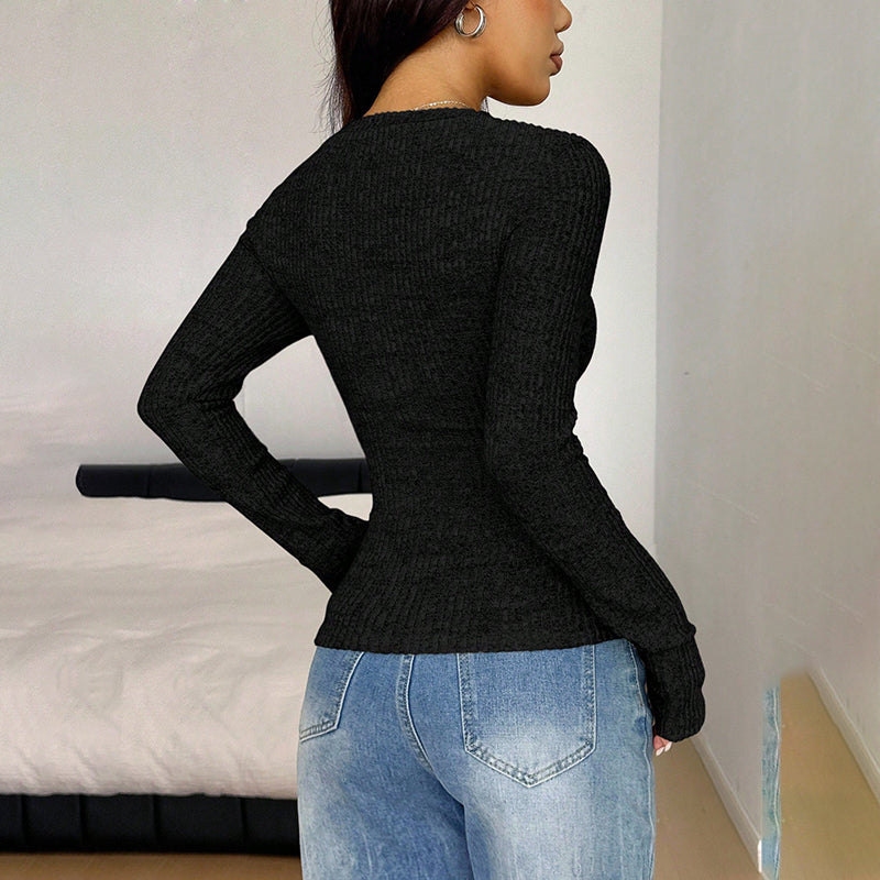 Long Sleeve Slim Fit Women's Lace V-Neck Top,