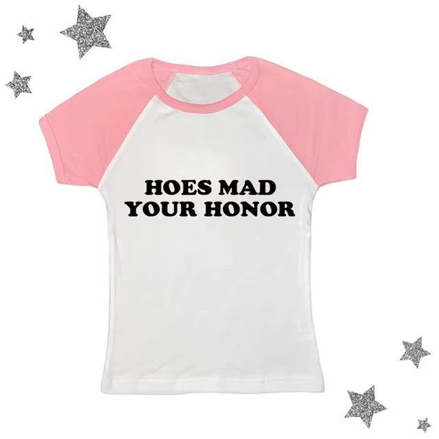 Casual Letter Printed T-shirt Top Round Neck