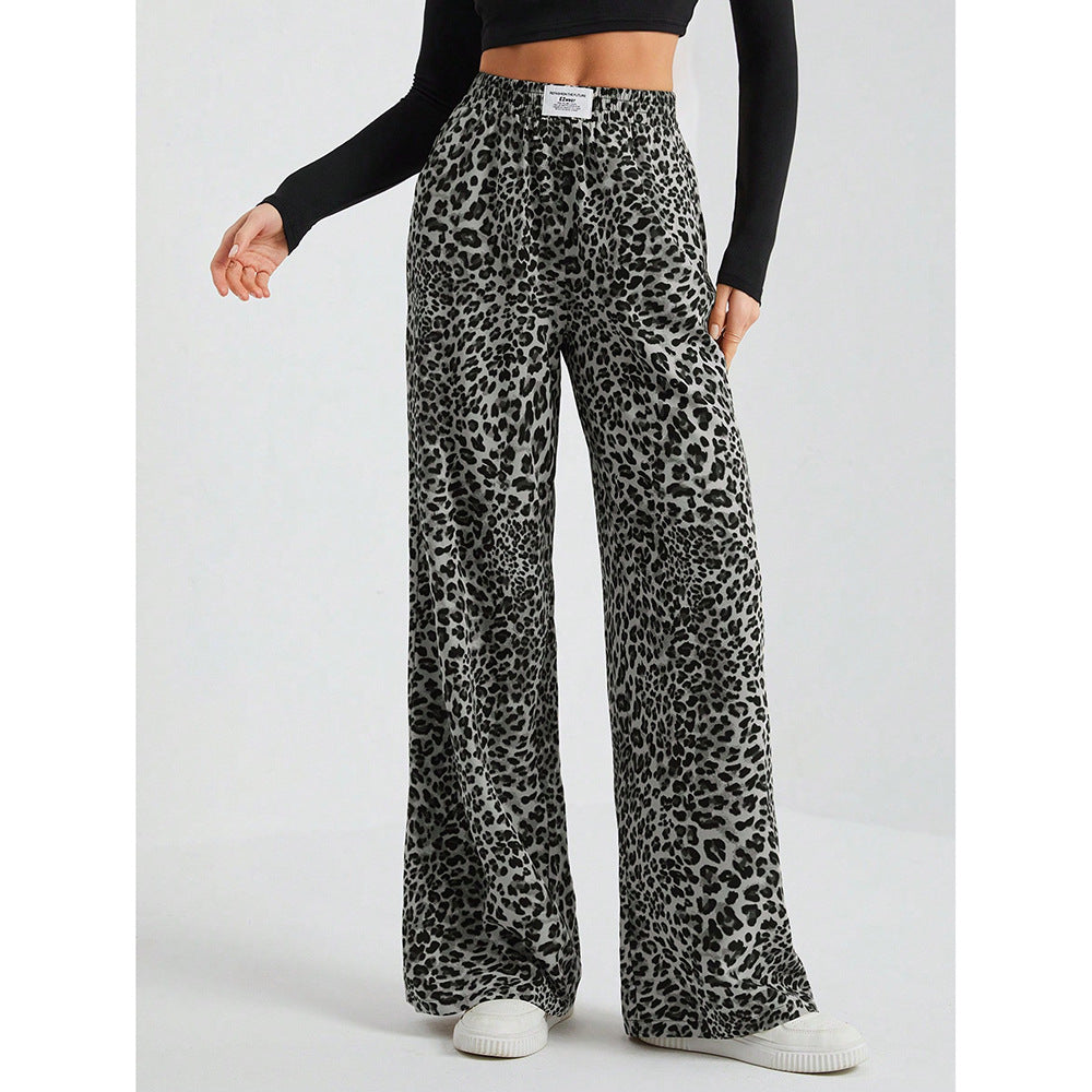 Leopard Print Casual Wide Leg Loose Sweatpants